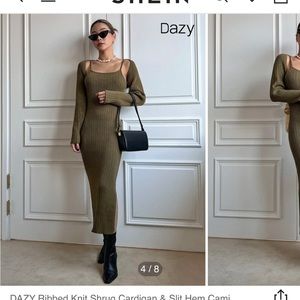 Shein DAZY Ribbed Knit Shrug Cardigan & Slit Hem Cami Sweater Dress